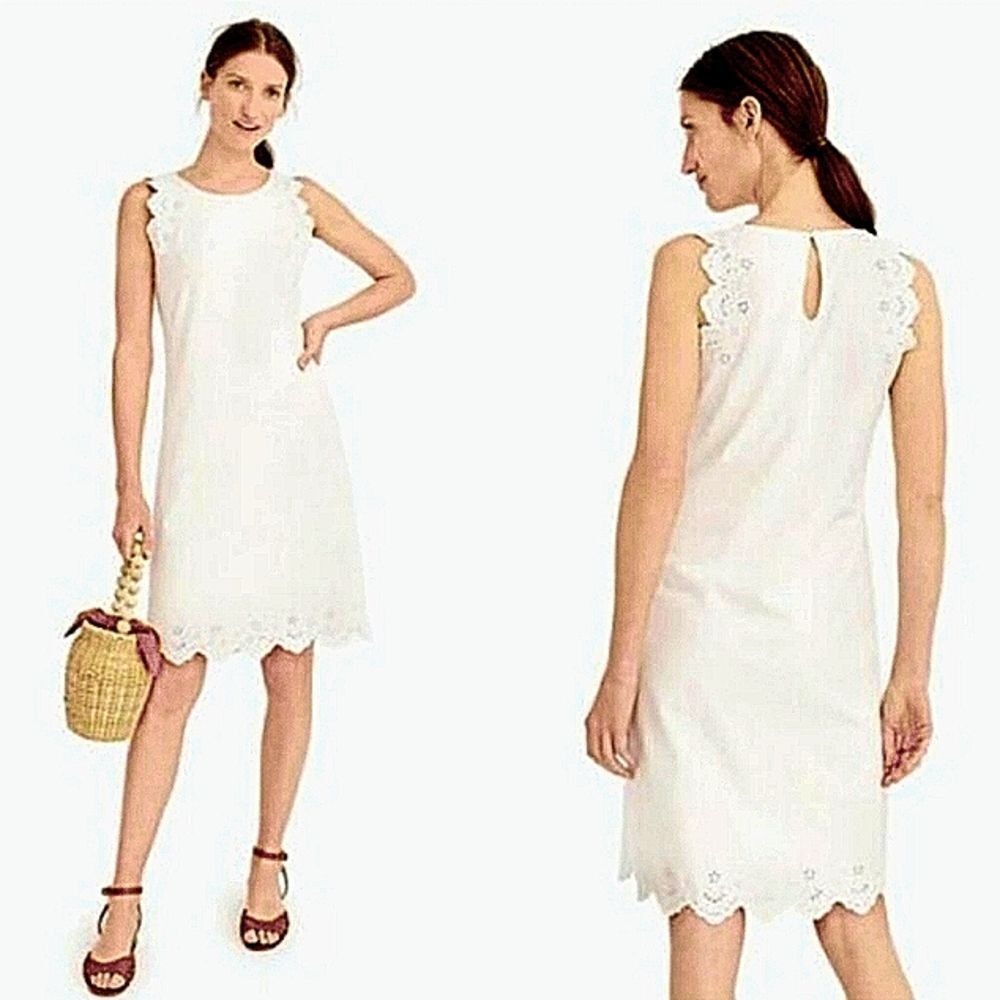 J CREW Eyelet White Sleeveless Shift Dress Cotton Sz XSMALL